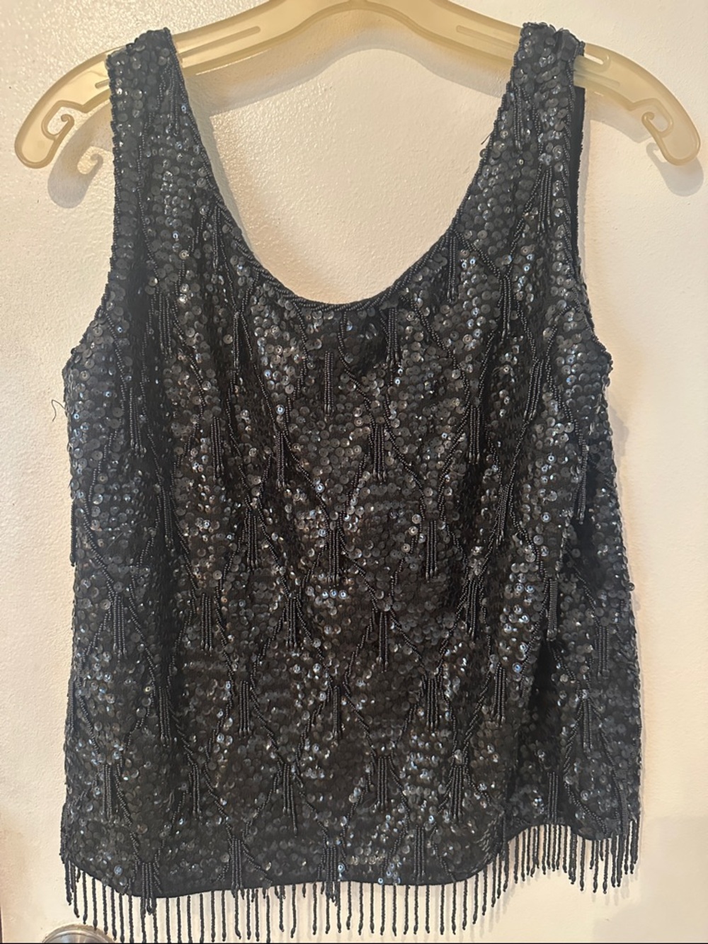 Vintage Black Sequin Fringe Tank Top - Women's Evening Top